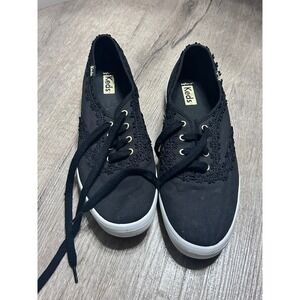 Keds WF6668 Womens Black Lace Trim Canvas Sneakers Shoes Size 9